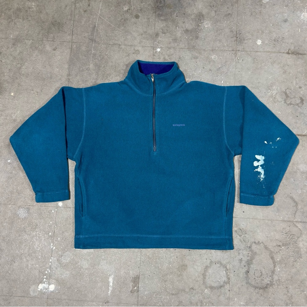 Vintage 90s Patagonia Quarter Zip Fleece Pullover Blue Size Medium Made In USA